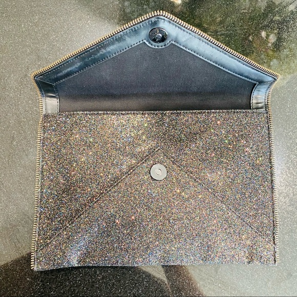 Rebecca Minkoff Black Glitter Leo Clutch NWOT - Picture 14 of 16